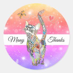 Cute and Colorful Cat Dank je wel Stickers