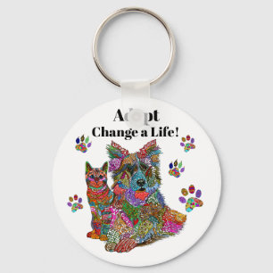 Cute and Colorful Dog and Cat Adoption Sleutelhang Sleutelhanger