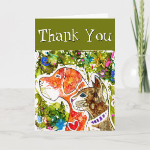 Cute and Colorful Dog and Cat Wenskaart Bedankkaart