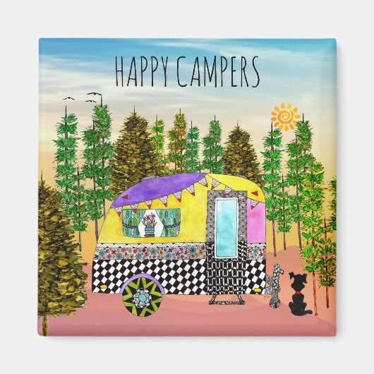 Cute and Colorful Happy Camper Magnet Magneet (Voorkant)