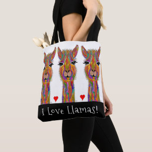 Cute and Colorful I Love Llamas Canvas tas