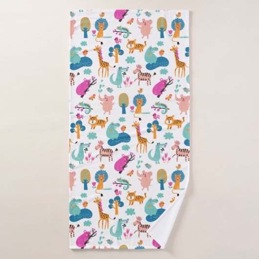 Cute and Colorful Jungle Animals Pattern Badhanddoek (Badhanddoek)