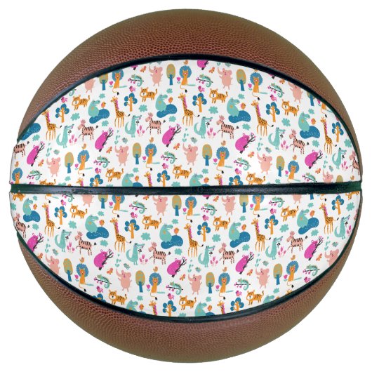 Cute and Colorful Jungle Animals Pattern Basketbal (Voorkant)