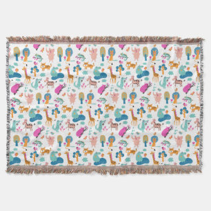 Cute and Colorful Jungle Animals Pattern Deken