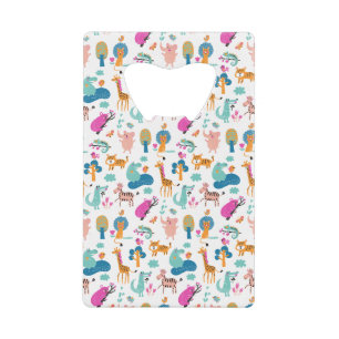 Cute and Colorful Jungle Animals Pattern Kredietkaart Flessenopener