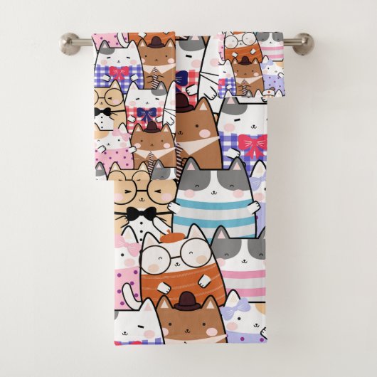 Cute and Colorful Kawaii Cat Pattern Bad Handdoek (Insitu)