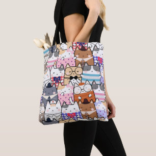 Cute and Colorful Kawaii Cat Pattern Draagtas