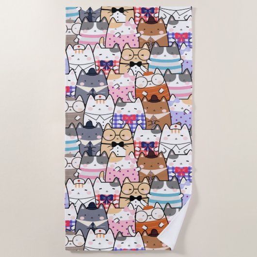 Cute and Colorful Kawaii Cat Pattern Strandlaken (Voorkant)