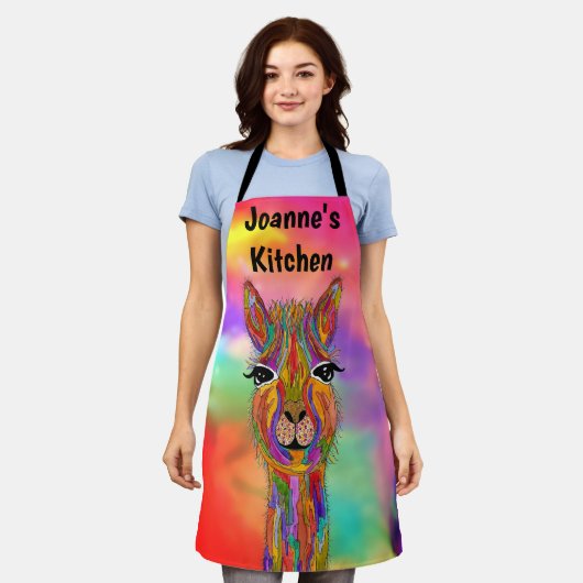 Cute and Colorful Llama Apron Schort (Gedragen)