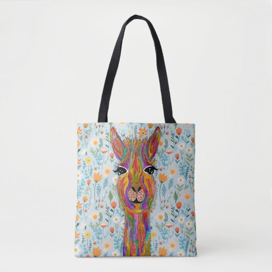 Cute and Colorful Llama Canvas tas (Voorkant)