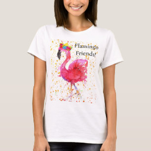 Cute and Colorful Pink Flamingo in Crown T-Shirt