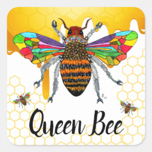 Cute and Colorful Queen Bee Vierkante Sticker
