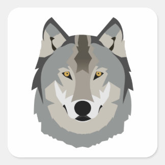 Cute and Cool Gray Wolf Face, geïllustreerd dier Vierkante Sticker