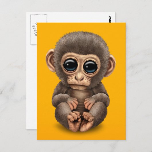 Cute and Curious Baby Monkey on Yellow Briefkaart (Voorkant / Achterkant)