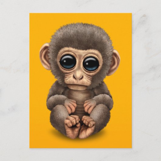 Cute and Curious Baby Monkey on Yellow Briefkaart (Voorkant)