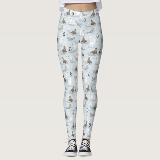 Cute and Fun Winter Polar Beer Pattern kerst Leggings (Voorkant)