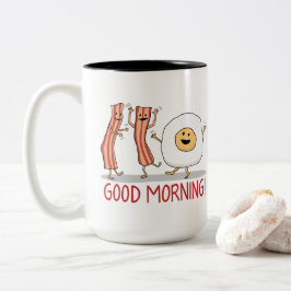Cute and Funny Bacon and Egg Good Morning Tweekleurige Koffiemok