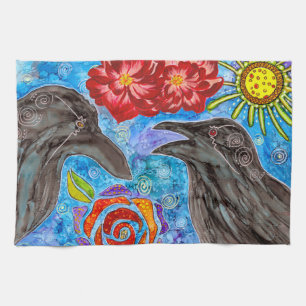 Cute and Funny Bickering Crows Kitchen Towel Theedoek