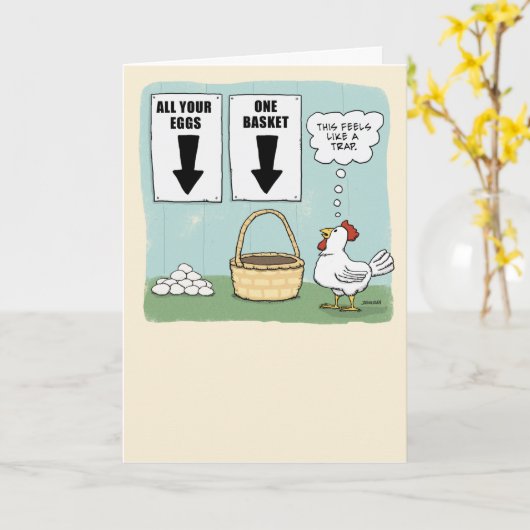 Cute and Funny Chicken and Eggs Birthday Kaart (Gele Bloem)