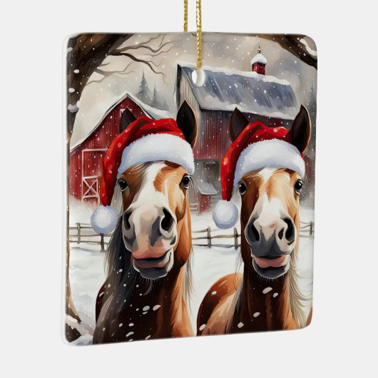 Cute and Funny Christmas Horses Barn Keramisch Ornament (Rechts)