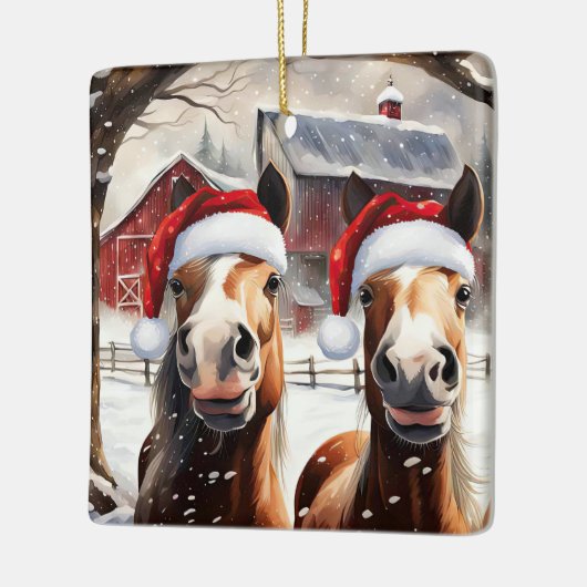 Cute and Funny Christmas Horses Barn Keramisch Ornament (Links)