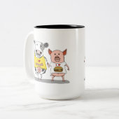 Cute and Funny Cow and Pig Friends Tweekleurige Koffiemok (Voorkant links)