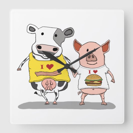 Cute and Funny Cow and Pig Friends Vierkante Klok (Voorkant)