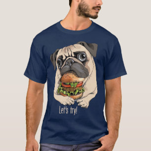 Cute and Funny Dog Cute Pug met hamburger T-shirt