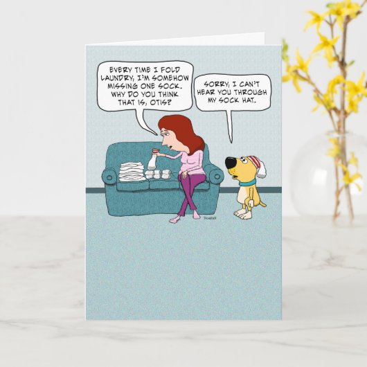 Cute and Funny Dog with Sock Pet Birthday Kaart (Gele Bloem)