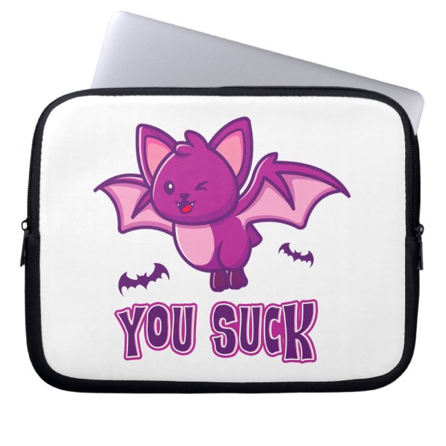 Cute and Funny Halloween Vampire Bats You Suck Laptop Sleeve (Voorkant)