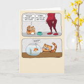 Cute and Funny Hungry Cat and Fish Birthday Kaart (Gele Bloem)