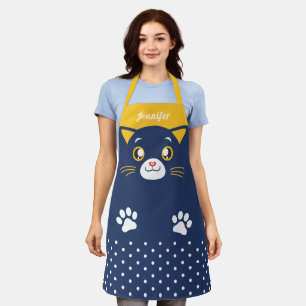 Cute and Funny Kitten Face Polka Dots Paw Schort
