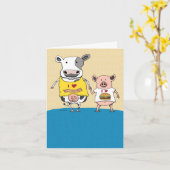 Cute and Funny Koe and Pig Couple Jubileum Kaart (Gele Bloem)