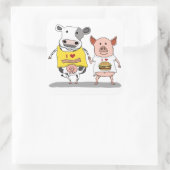 Cute and Funny Koe and Pig Friends Vierkante Sticker (Tas)
