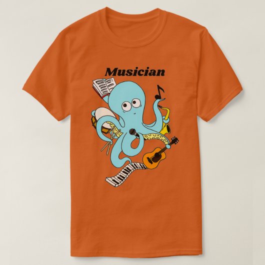 Cute and Funny Musician Octopus Design T-shirt (Design voorkant)