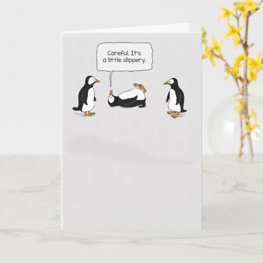 Cute and Funny Penguin schuift op Ice Kaart (Gele Bloem)
