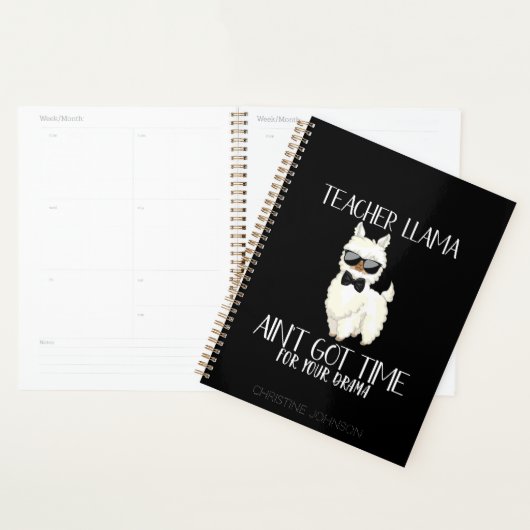 Cute and Funny Teacher Llama | Aangepaste naam Planner (Display)