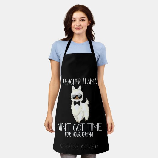 Cute and Funny Teacher Llama | Aangepaste naam Schort (Gedragen)
