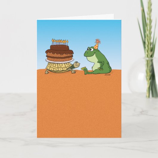 Cute and Funny Turtle and Frog Birthday Kaart (Voorkant)