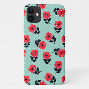Cute and Girly Red Flowers Pattern iPhone 11 Hoesje
