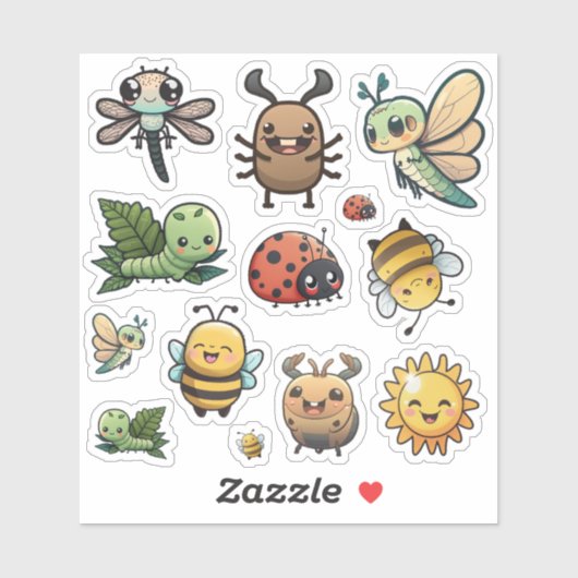 Cute and Happy Bug Stickers, Kawaii Bugs Sticker (Vel)
