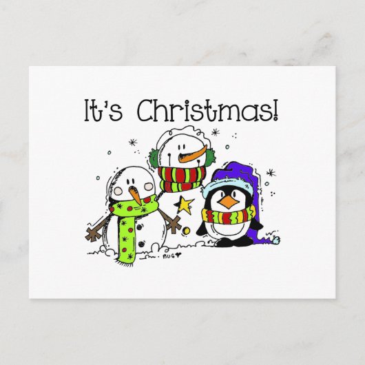 Cute and Jolly Snowmen and Penguins Het is Kerstmi Feestdagenkaart (Voorkant)