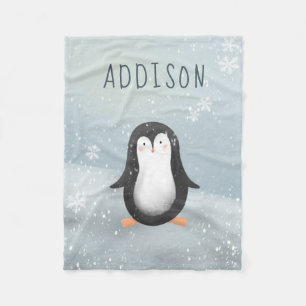 Cute and Modern Blue Winter Penguin Kinder Fleece Deken