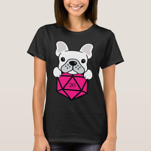 Cute and Nerdy Dog Pink Polyhedral D20 Dice Set T-shirt (Voorkant)