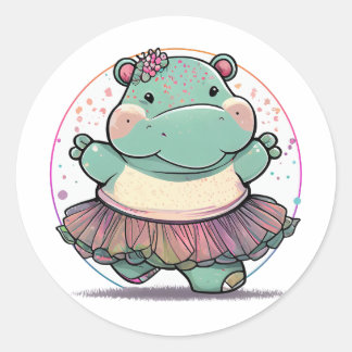 Cute and Playful Dansende Hippo in een Tutu Ronde Sticker