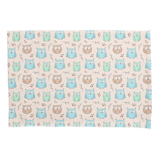 Cute and Schattig Tiny Owls Birds Pattern | Kussensloop (Voorkant-Links)