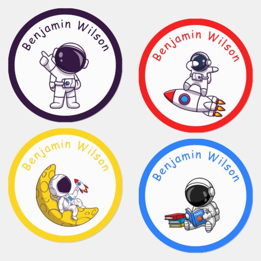 Cute and Simple Astronaut Custom Kids Name Labels (Groep)