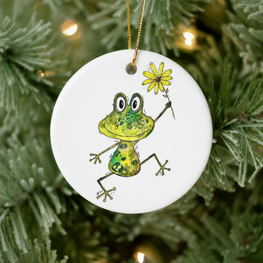 Cute and Whimsical Happy Frog Keramisch Ornament (Boom)
