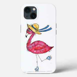 Cute and Whimsical Pink Flamingo on Roller Schaats iPhone 13 Hoesje