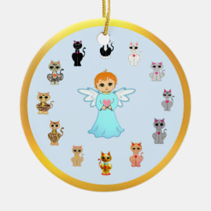 Cute Angel en Cat Cartoons Keramisch Ornament